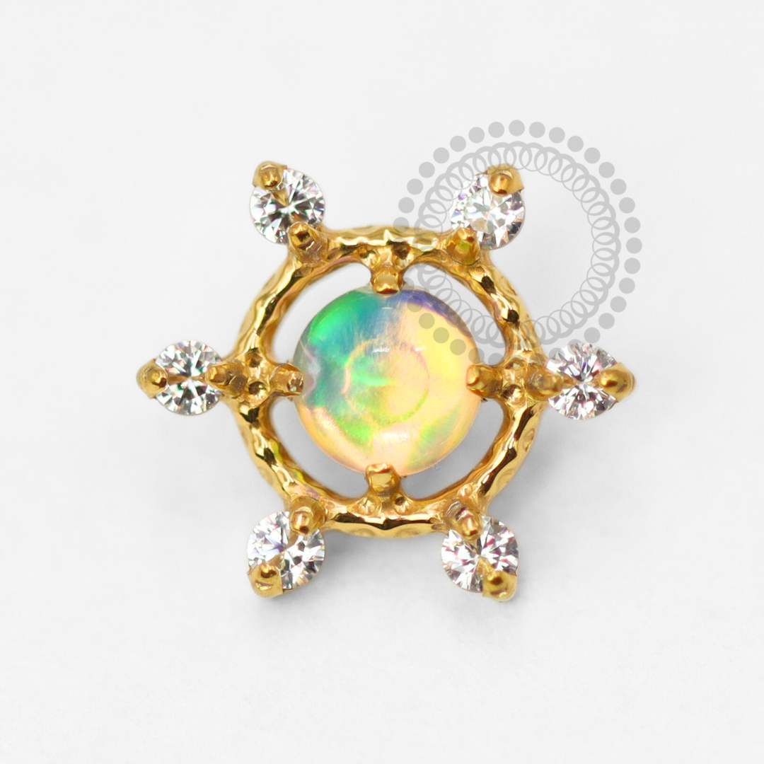 TN1751 Topo Sol Pedra Opala Jelly Sintética Titânio PVD Gold (OP533)