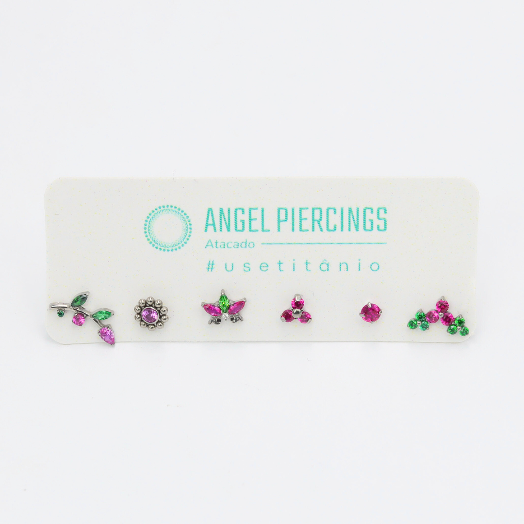 KOR10 Kit Labret Rosa E Verde Titânio ASTM F-136