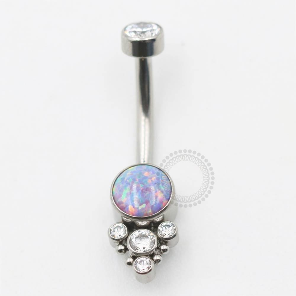 TN582 Navel Synthetic Opal CZ Titanium