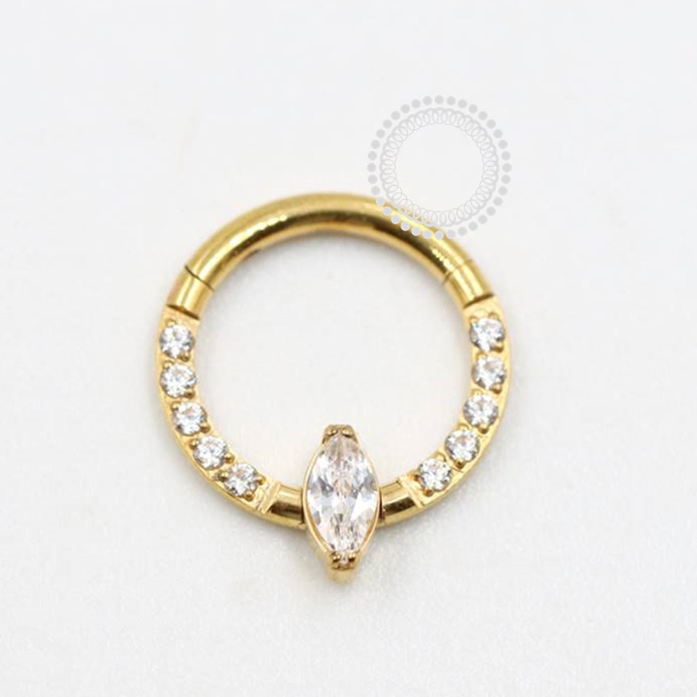 TN1004 Segmento CZ Frontal Navete Central Titânio PVD Gold