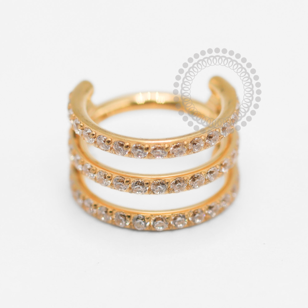 TN1904 Segmento Triplo Cravejado Titânio PVD Gold