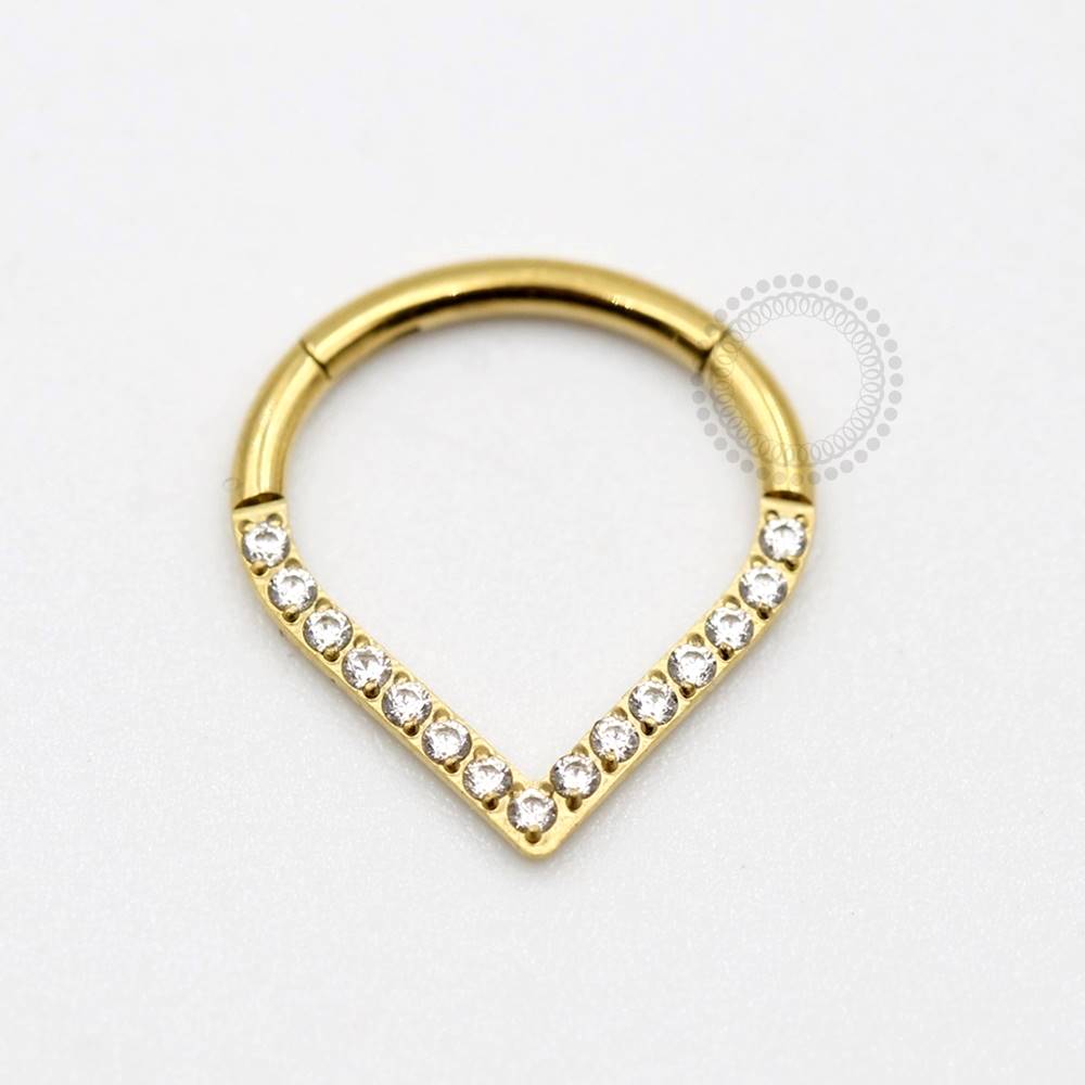 TN158 Triangular Segment Studded Titanium Pvd Gold