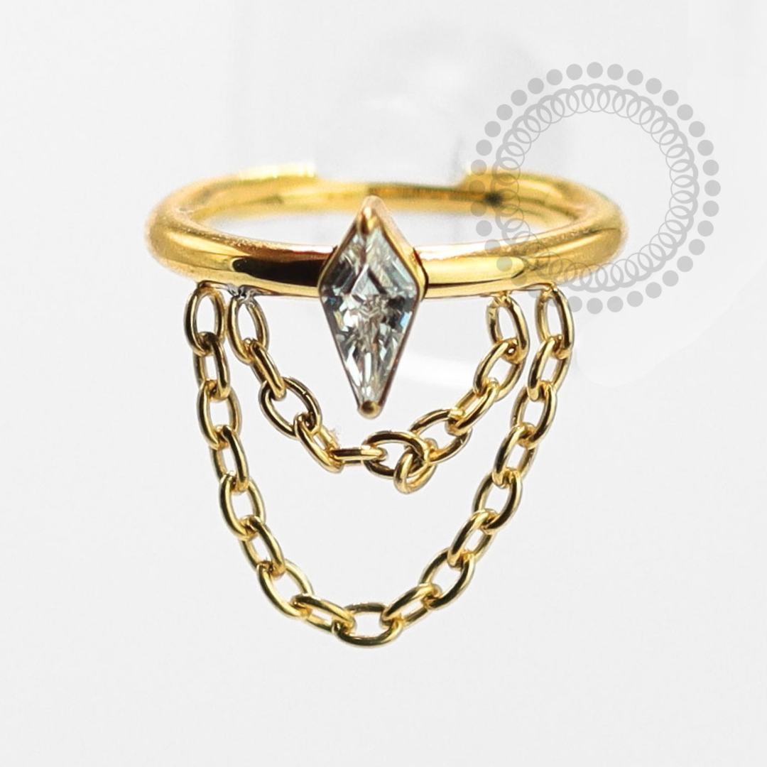 TN1490 Navette Segment Crystal with Titanium PVD Gold Chain