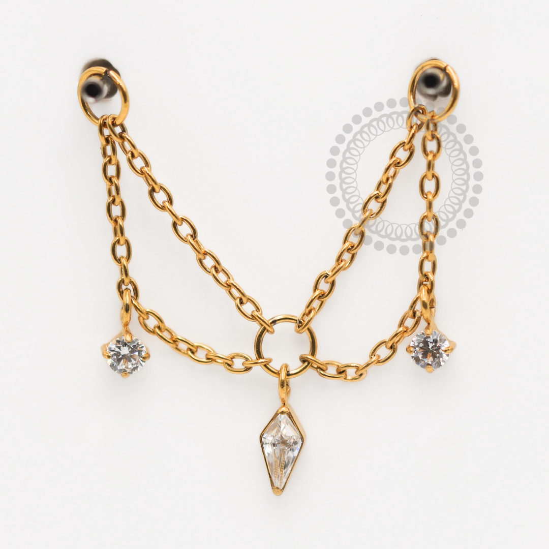 TN1873 Navette Pendant 2 CZ Titanium PVD Gold