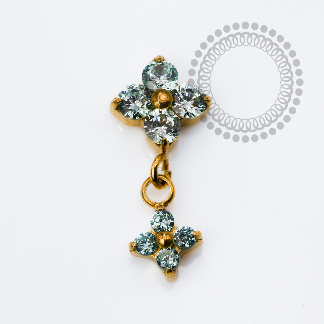 TN2444 Topo Trevo CZ Turmalina Ping.Push Pin Titânio PVD Gold
