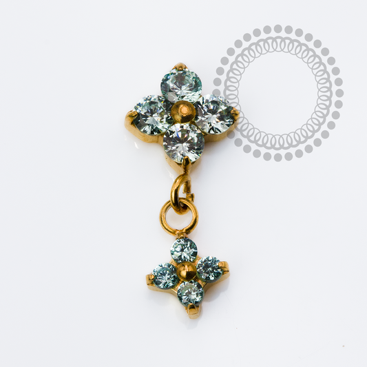 TN2444 Topo Trevo CZ Turmalina Ping.Push Pin Titânio PVD Gold