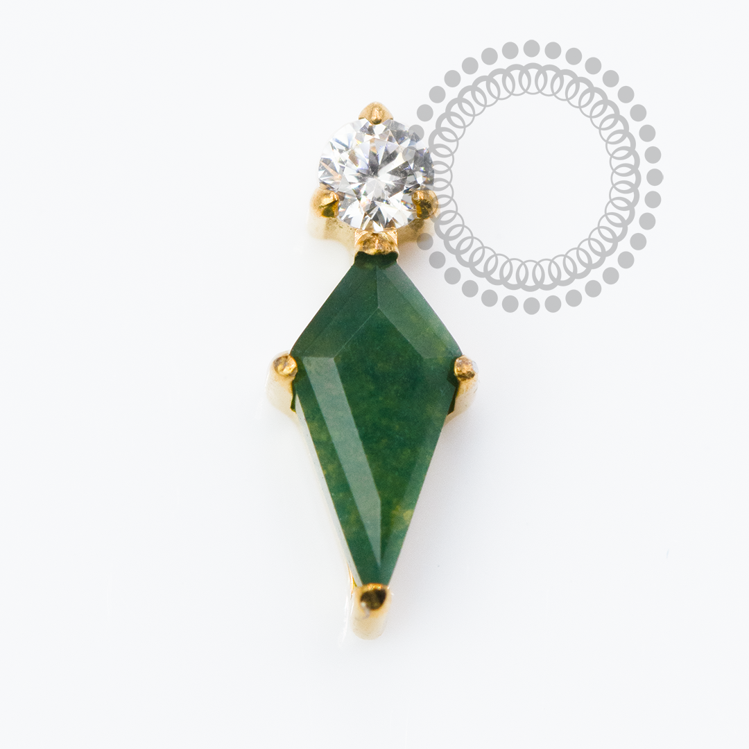 TN2363 Topo Losango Moss Ágata e CZ Titânio PVD Gold