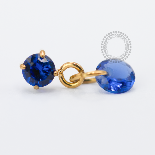 TN1712 Topo Ponto De Luz Azul Safira Com Pingente Cristal Push Pin Titânio PVD Gold