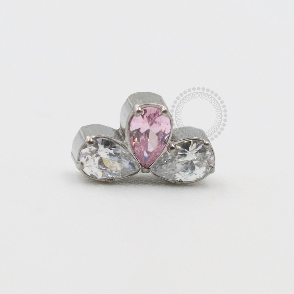 TN519 Topo 3 Gotas CZ Cristal e Rosa Titânio ASTM F136