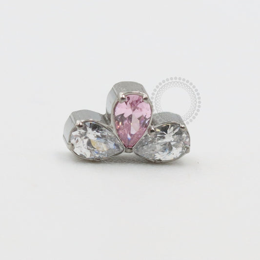 TN519 Topo 3 Gotas CZ Cristal e Rosa Titânio ASTM F136