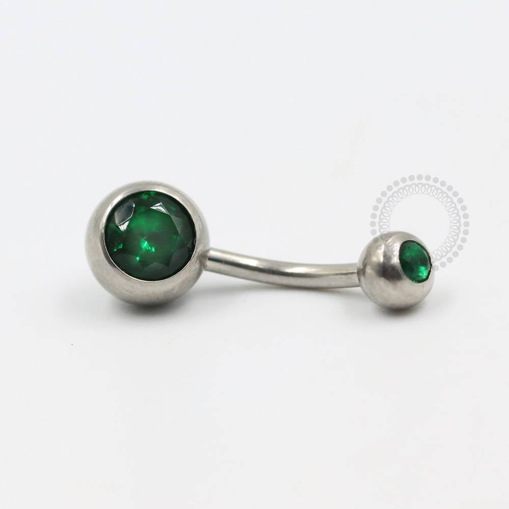 BZ05 Navel Piercing Pedra CZ Verde Esmeralda Aço 316L