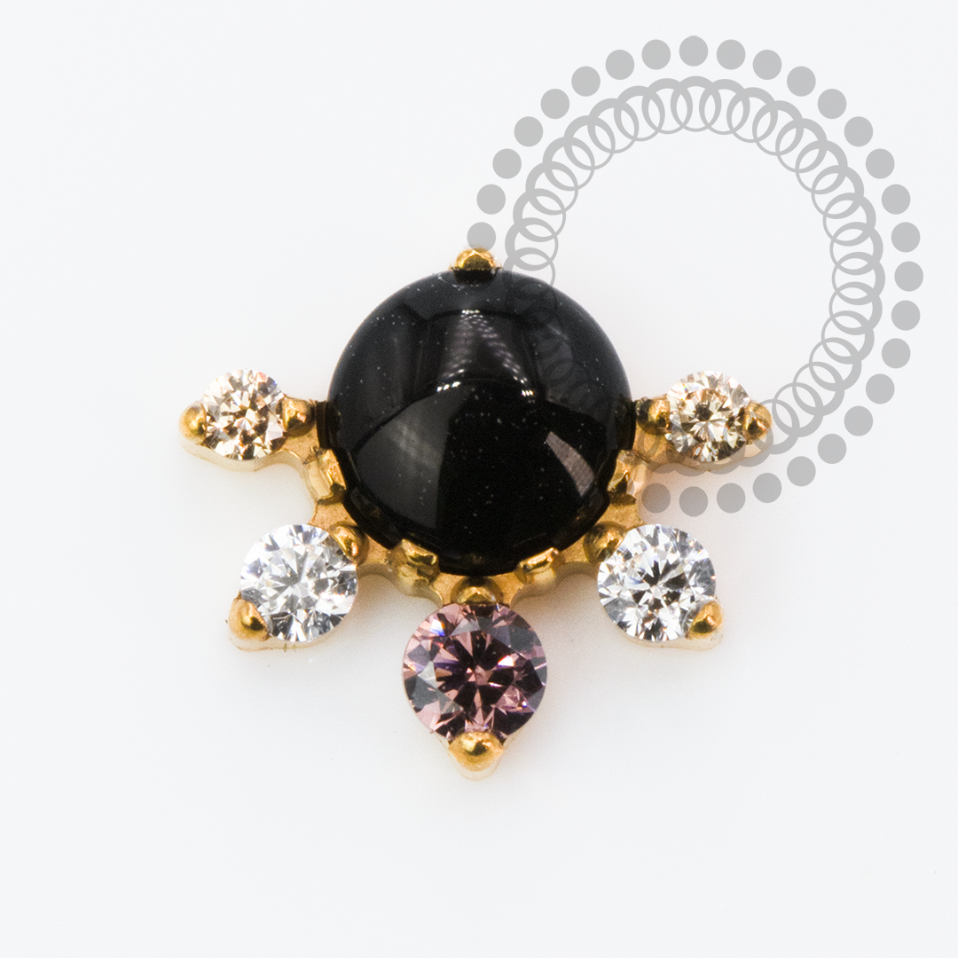 TN2154 Topo Ônix e CZ Rosa e Cristal Titânio PVD Gold