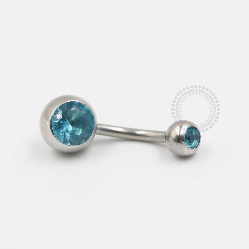 BZ07 Navel piercing pedra CZ Aqua Blue aço 316L