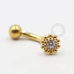 TN706-1 Navel Piercing Mini Sol CZ Cristal Titânio PVD Gold