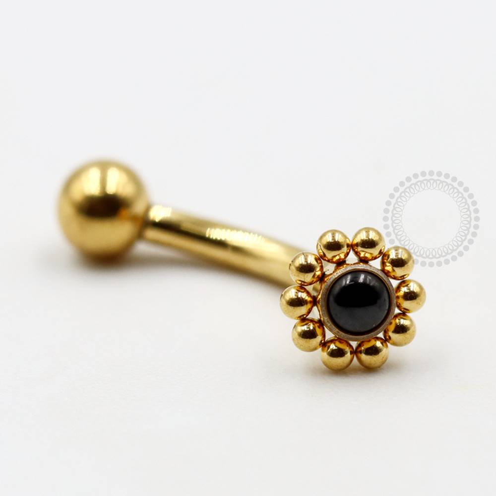 TN706-2 Navel Piercing Mini Sol Onix Sintetica Titânio PVD Gold