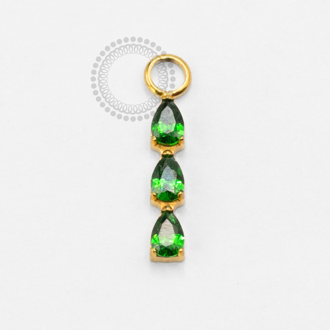 TN2388 Pingente 3 Gotas CZ Verde Titânio PVD Gold