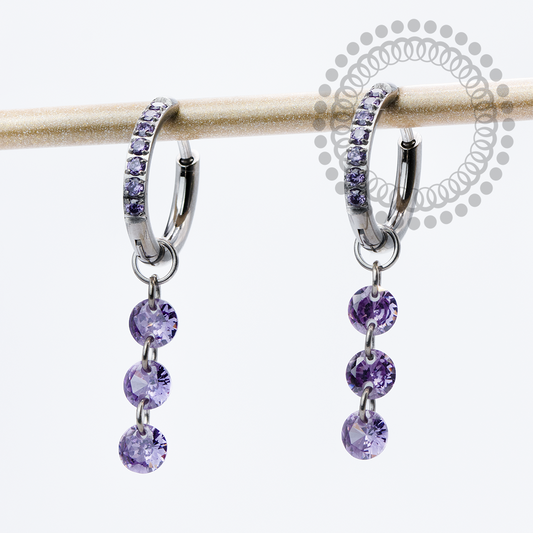 TN2307 Brincos Argola CZ Roxo Ping. 3 CZ Titânio ASTM F136