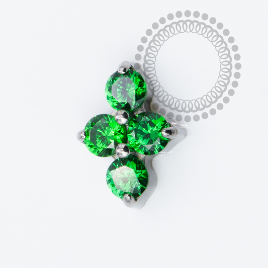 Topo Mini Clover CZ Verde Push Pin Titânio ASTM F136