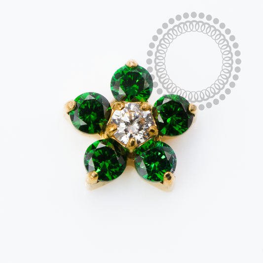 Topo Flor CZ Verde Push Pin Titânio PVD Gold