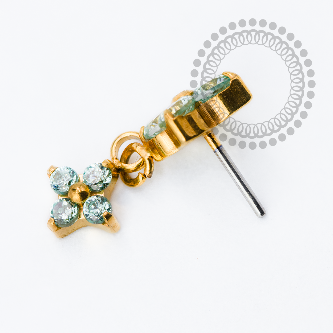 TN2444 Topo Trevo CZ Turmalina Ping.Push Pin Titânio PVD Gold