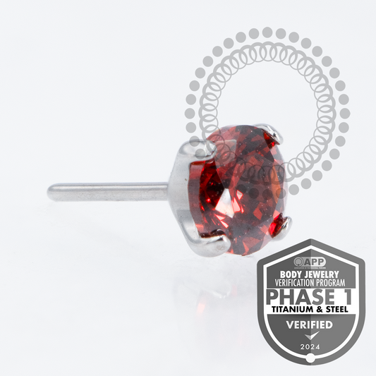 TT08 Topo CZ Red ProngSet Push Pin Titânio Mill®