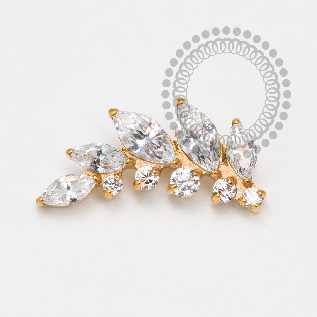 TN2059 Topo Cluster 5 Navetes CZ Titânio PVD Gold