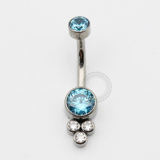 TN242-1 Navel Piercing Flat Stone Azul 3 CZ Titânio