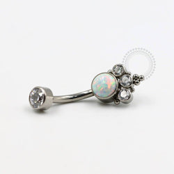 TN254-1  Navel Piercing Opala Branca Zirconia Esferas Titânio