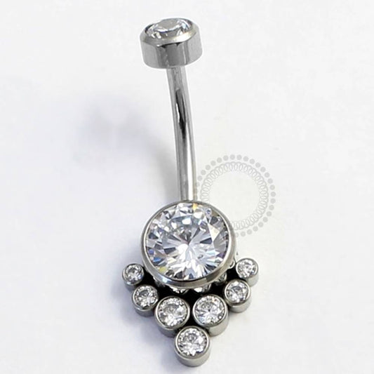 TN365 Navel Piercing Flat 7 Pedras CZ Titânio