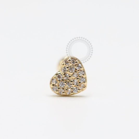 OR43 Medium Heart Microbell with Medium Pave Setting in 18K Gold
