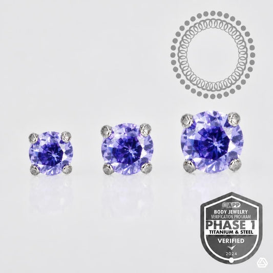 TT12 Topo CZ Violeta ProngSet Push Pin Titânio Mill®