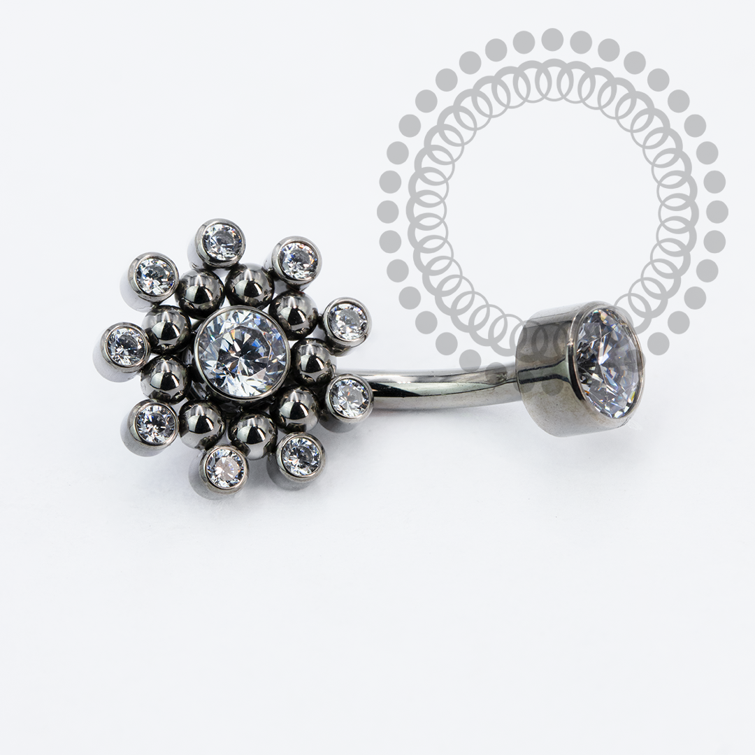 TN2215 Navel Sun Flower CZ Desmontável Titânio ASTM F136