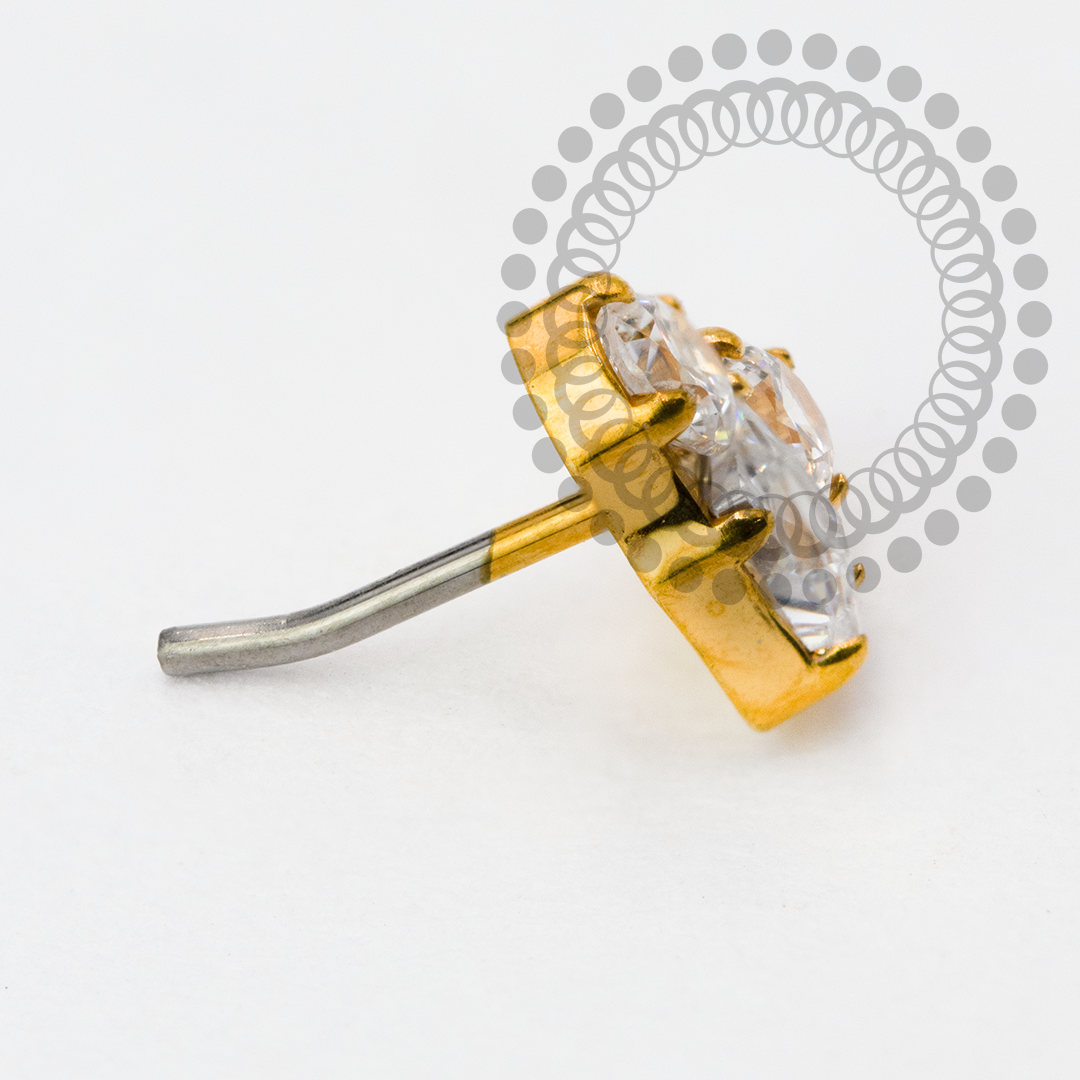 TN2177 Topo Coração CZ Push Pin Titânio PVD Gold