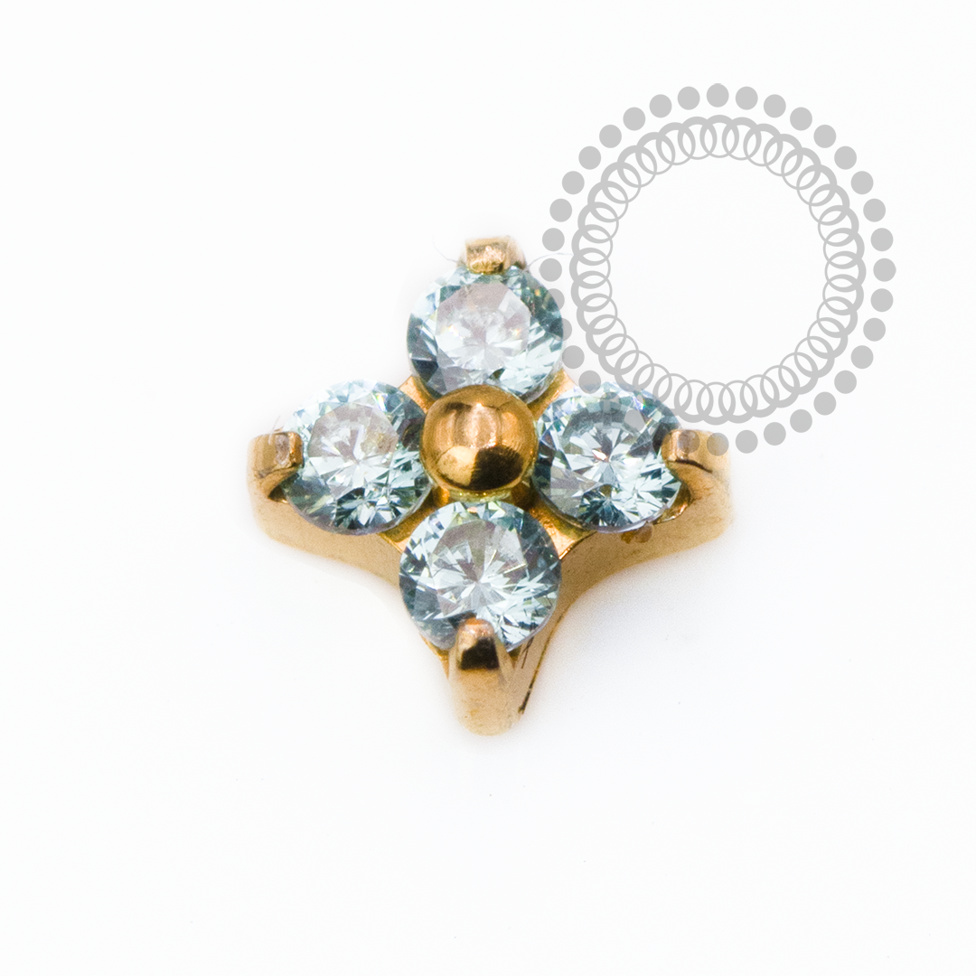 TN2496 Topo Micro Trevo CZ Turmalina Push Pin Titânio PVD Gold