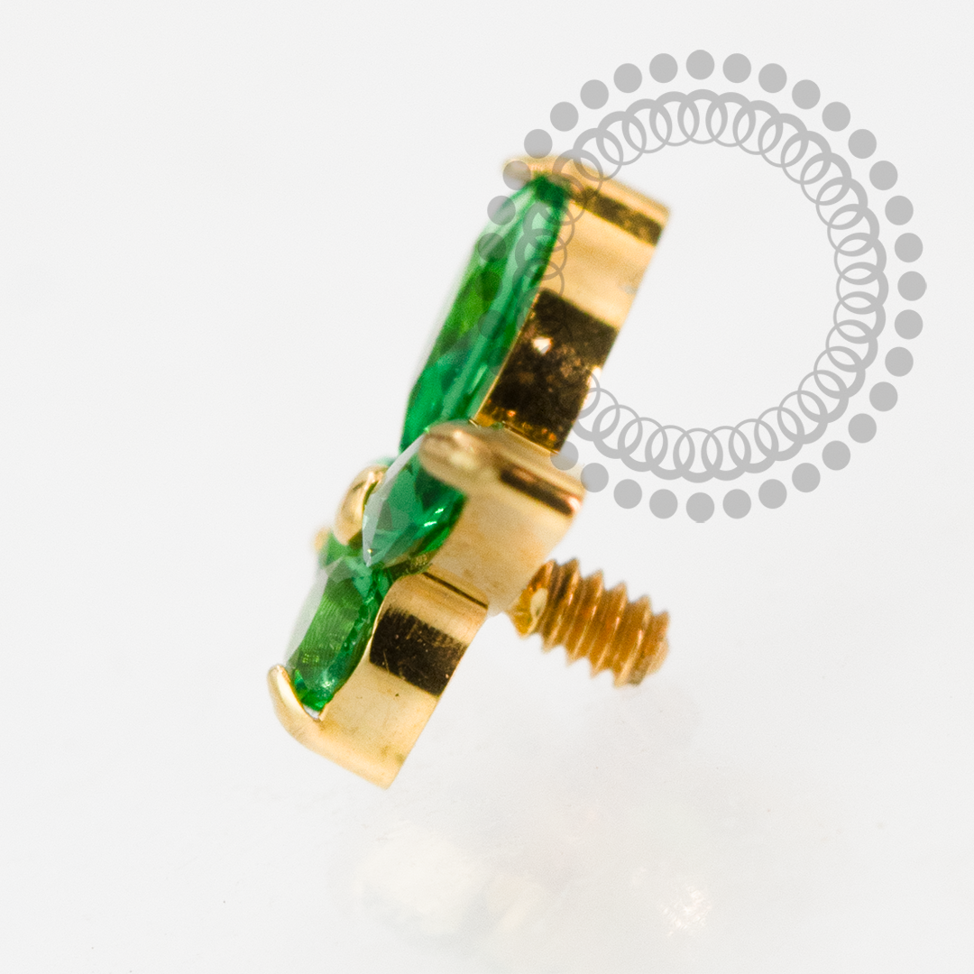 TN2195 Topo Borboleta Detalhada CZ Esmeralda Titânio PVD Gold