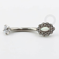 TN751 Navel Piercing Meia Flor CZ com Miolo Opala sintética Titânio