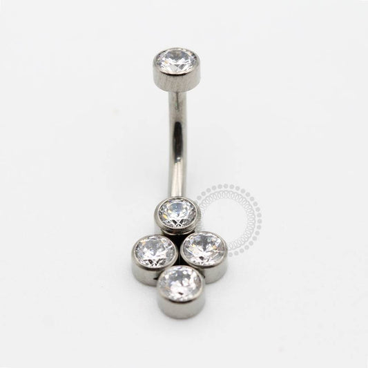 TN45 Navel Piercing 4 Stones CZ Titânio