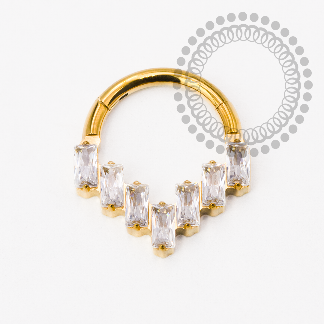 TN2271 Segmento Frontal Triangular Baguetes Titânio PVD Gold