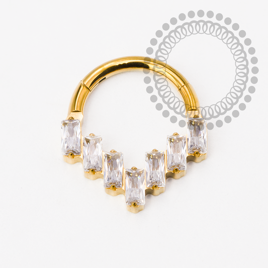 TN2271 Segmento Frontal Triangular Baguetes Titânio PVD Gold