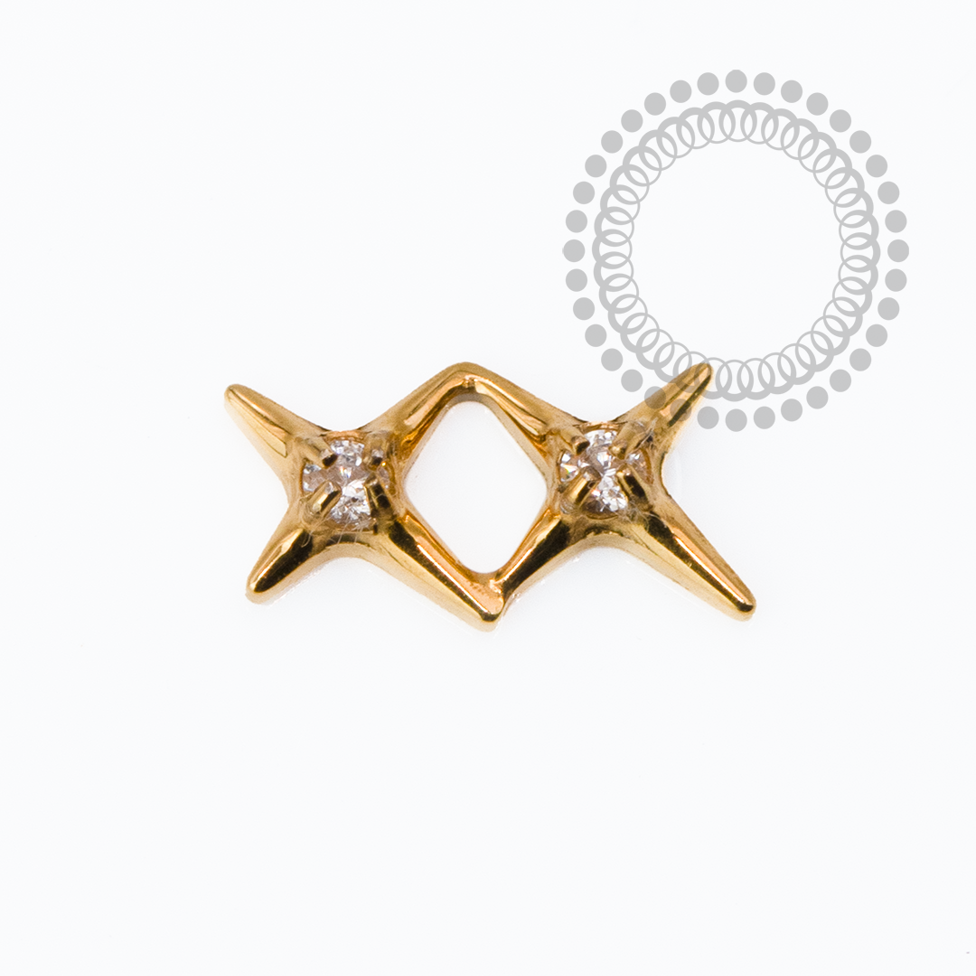 TN2461 Topo Estrela Dupla 4 Pontas CZ Titânio PVD Gold
