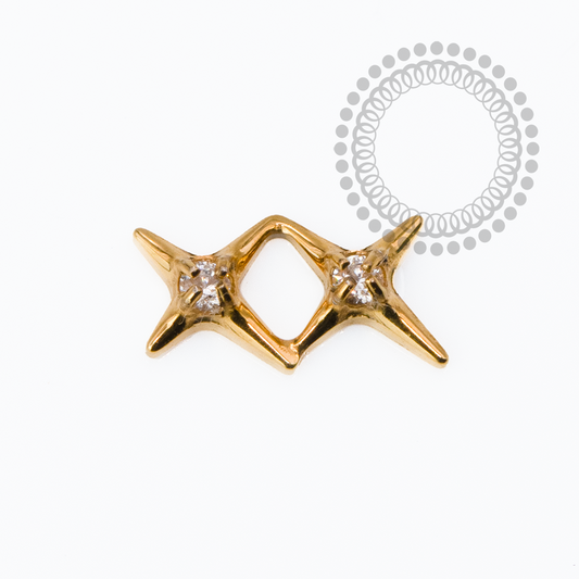 TN2461 Topo Estrela Dupla 4 Pontas CZ Titânio PVD Gold