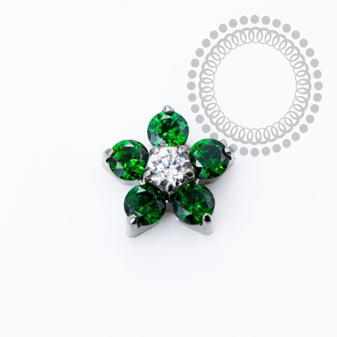 TN2351 Topo Flor CZ Verde Push Pin Titânio ASTM F136