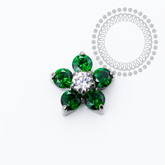 Topo Flor CZ Verde Push Pin Titânio ASTM F136