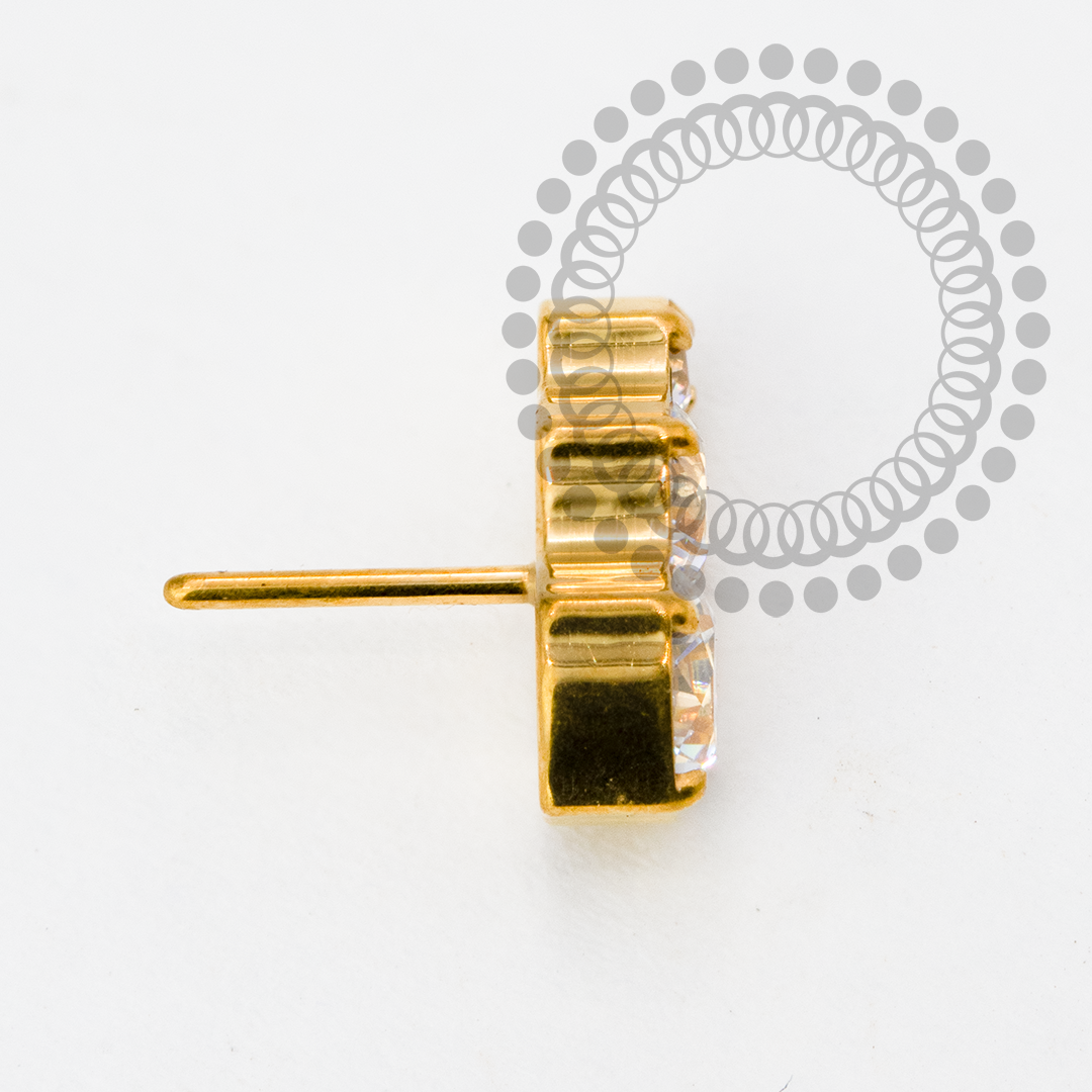 TN2179 Topo Cluster 3 CZ Push Pin Titânio PVD Gold