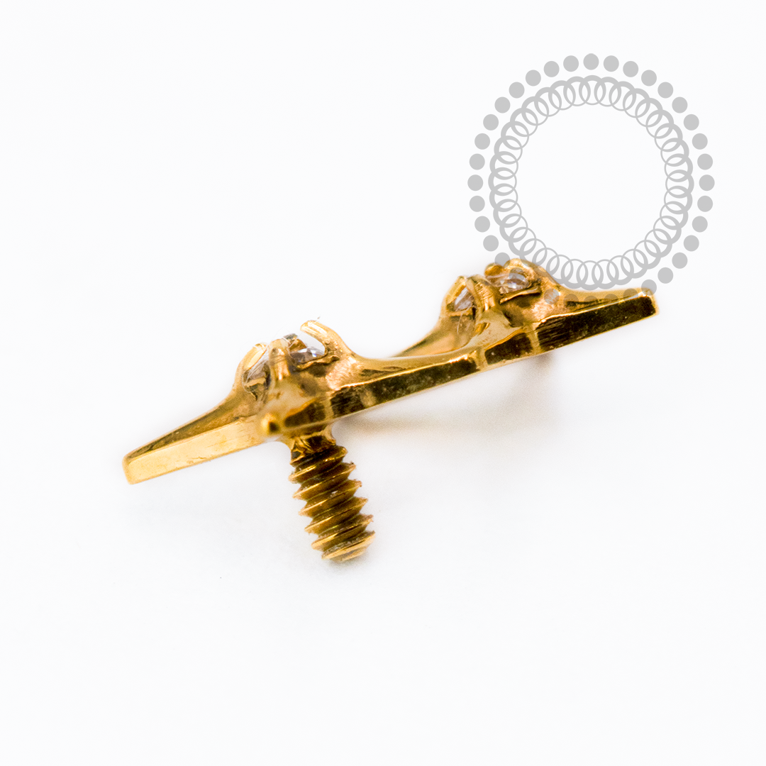 TN2461 Topo Estrela Dupla 4 Pontas CZ Titânio PVD Gold
