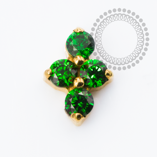 Topo Mini Clover CZ Verde Push Pin Titânio PVD Gold