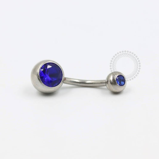 BZ02 Navel piercing pedra CZ Azul escuro aço 316L