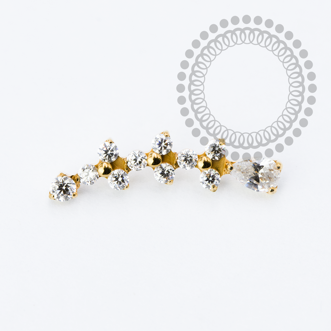 TN2261 Topo Cluster Três Trinitys e CZ Gota Titânio PVD Gold