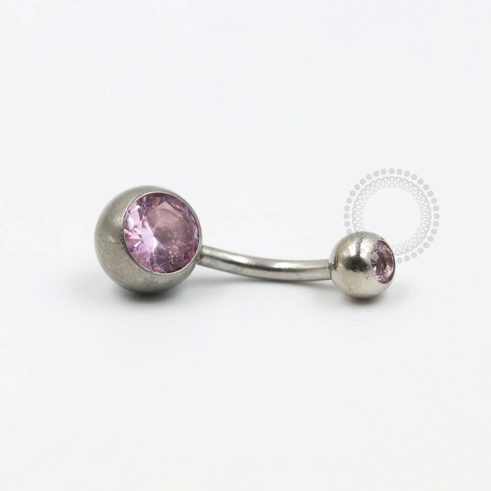 BZ03 Navel piercing pedra CZ Rosa Claro aço 316L