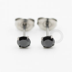 TN637-6  Brincos Zirconia Black  4mm Titânio